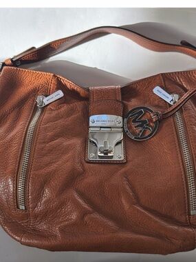 Michael Kors Chestnut Brown Leather Shoulder Bag with Silver Hardware